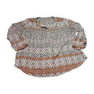 Blouse Top Women's Multicolor Tribal Leopard Long Sleeve Henley Neck Pullover